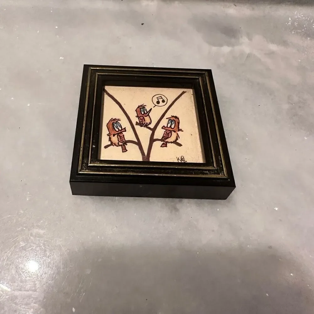 Vintage Rare Framed London-Themed Tile Handmade Art Set of 8